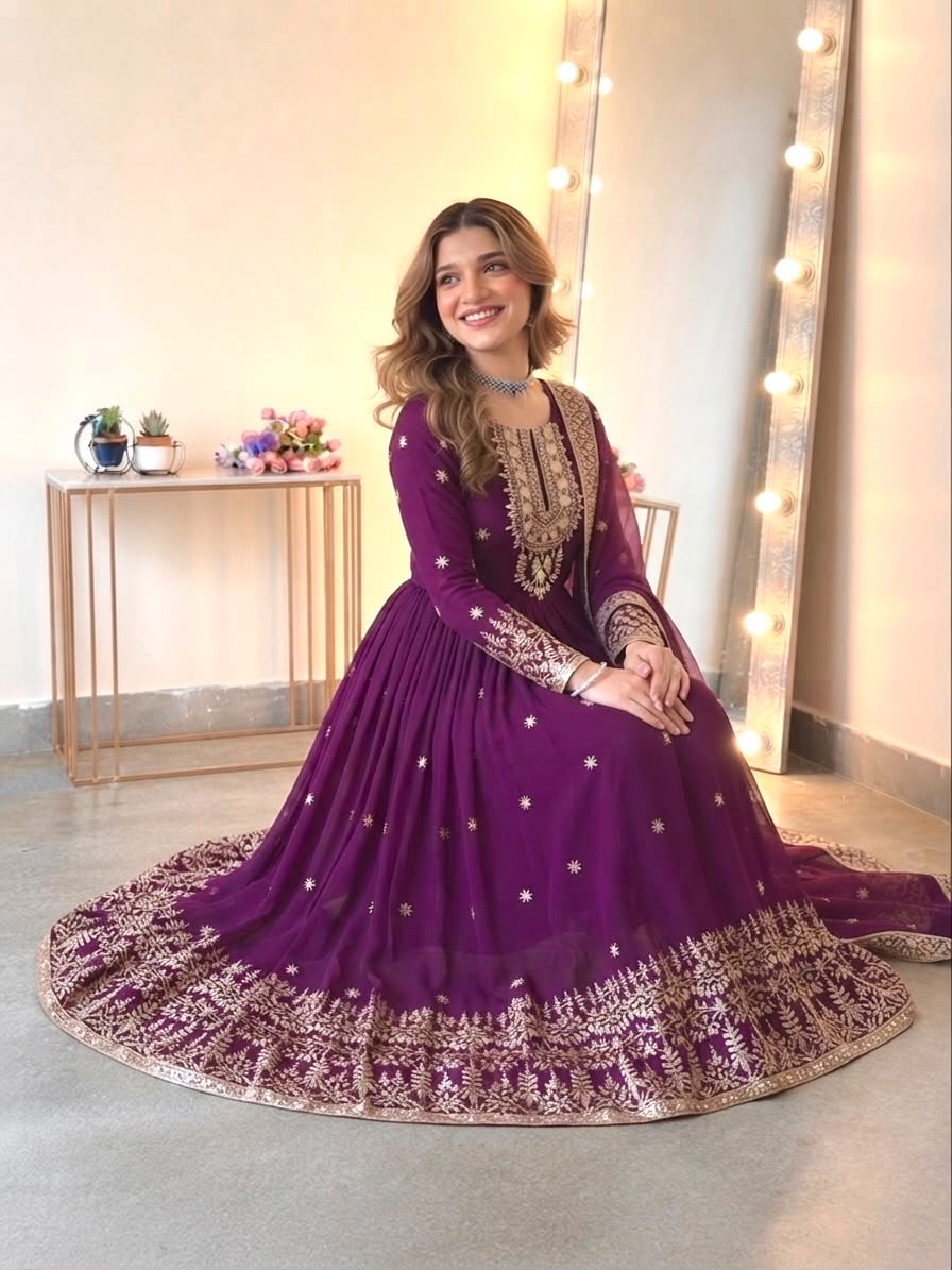 Heavy Georgette Embroidered Sequence Gown Set with Dupatta