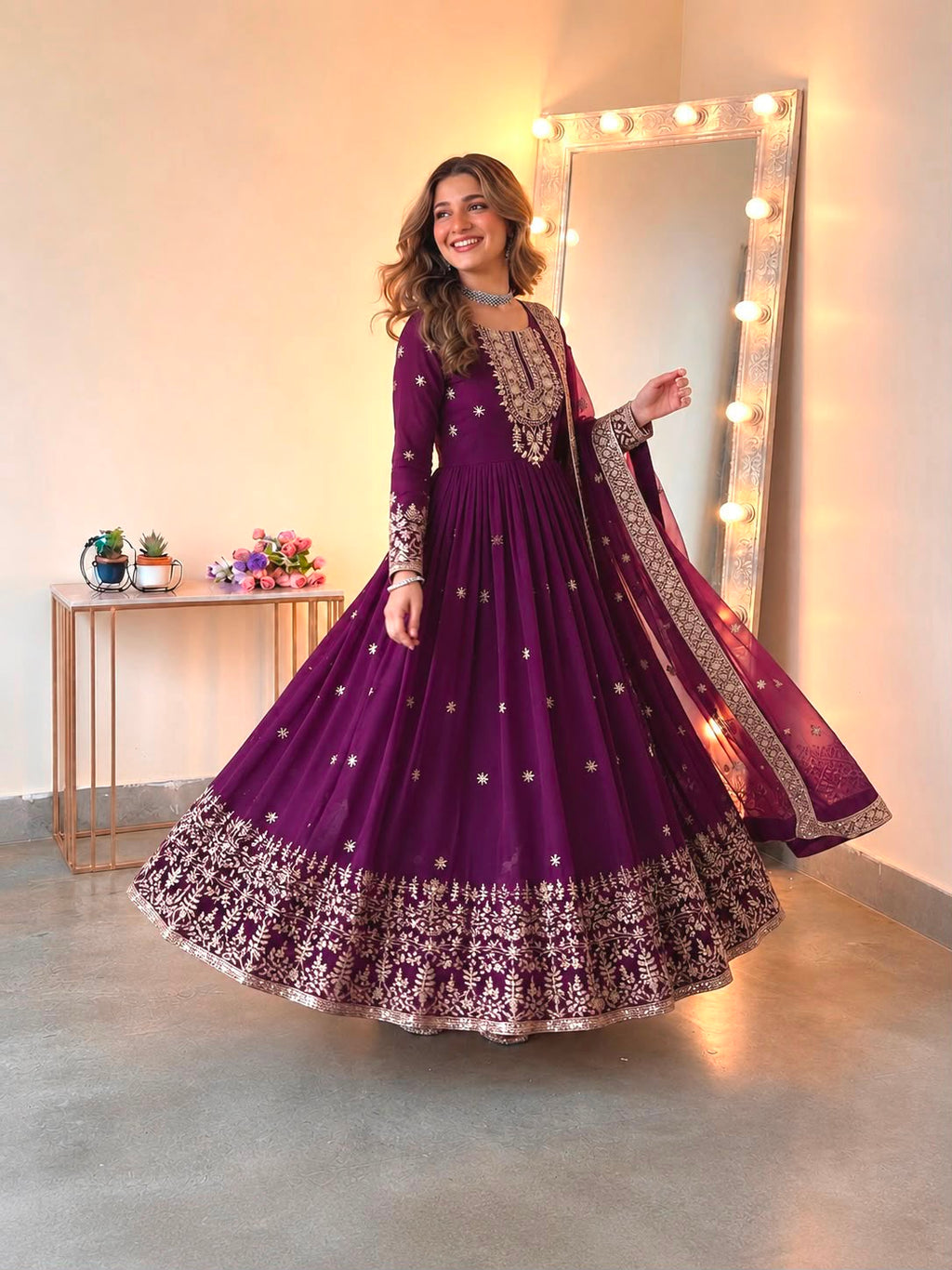 Heavy Georgette Embroidered Sequence Gown Set with Dupatta