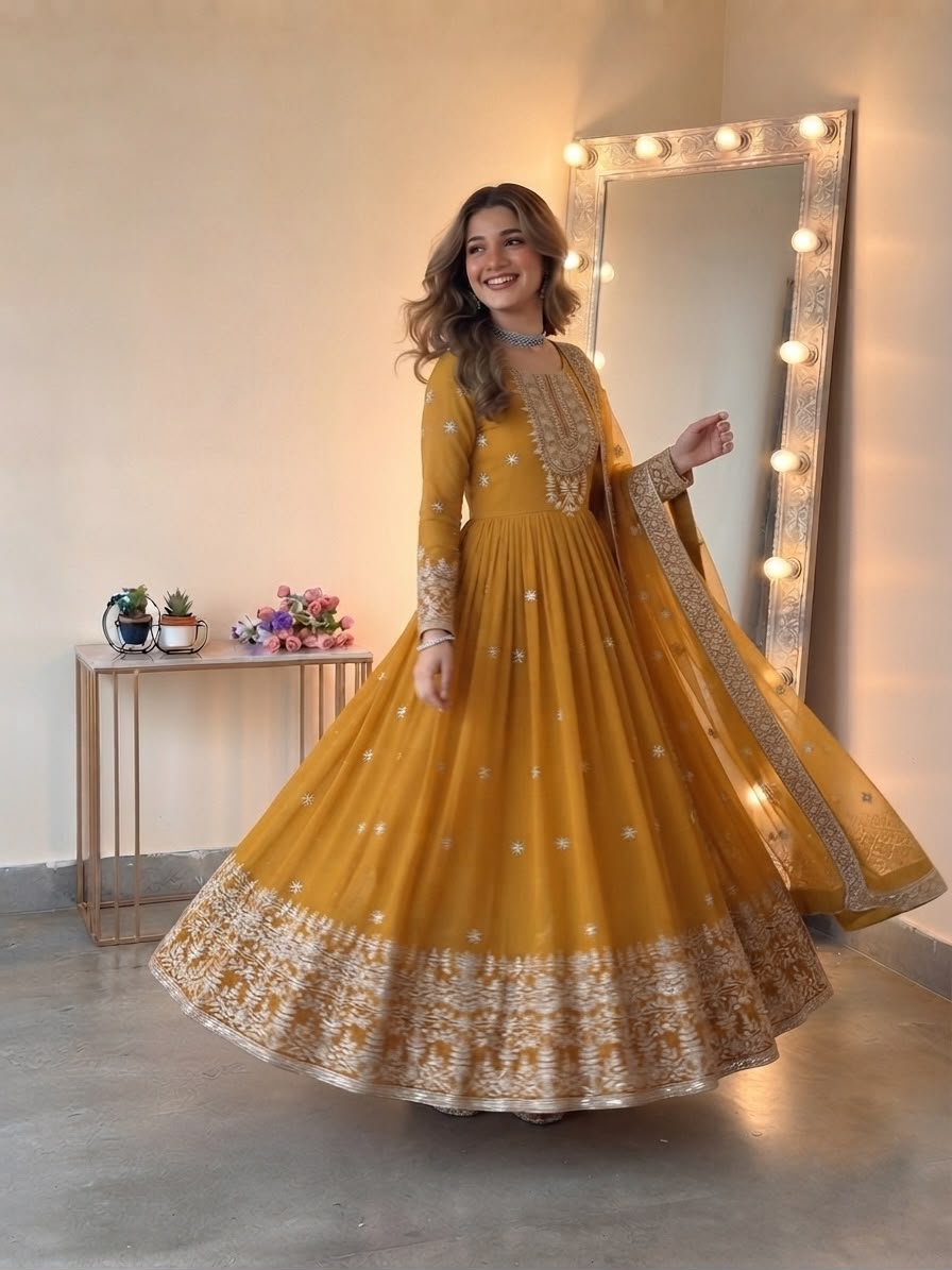 Heavy Georgette Embroidered Sequence Gown Set with Dupatta