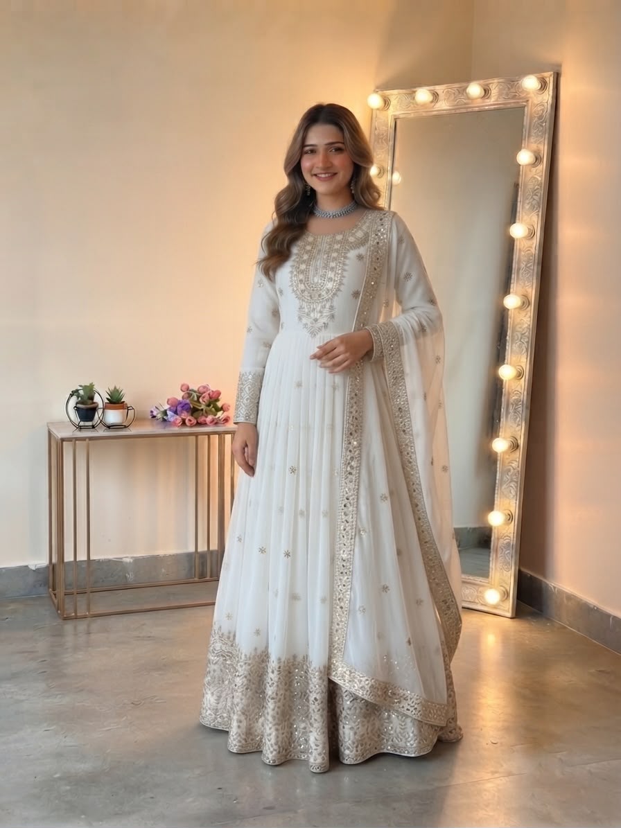 Heavy Georgette Embroidered Sequence Gown Set with Dupatta
