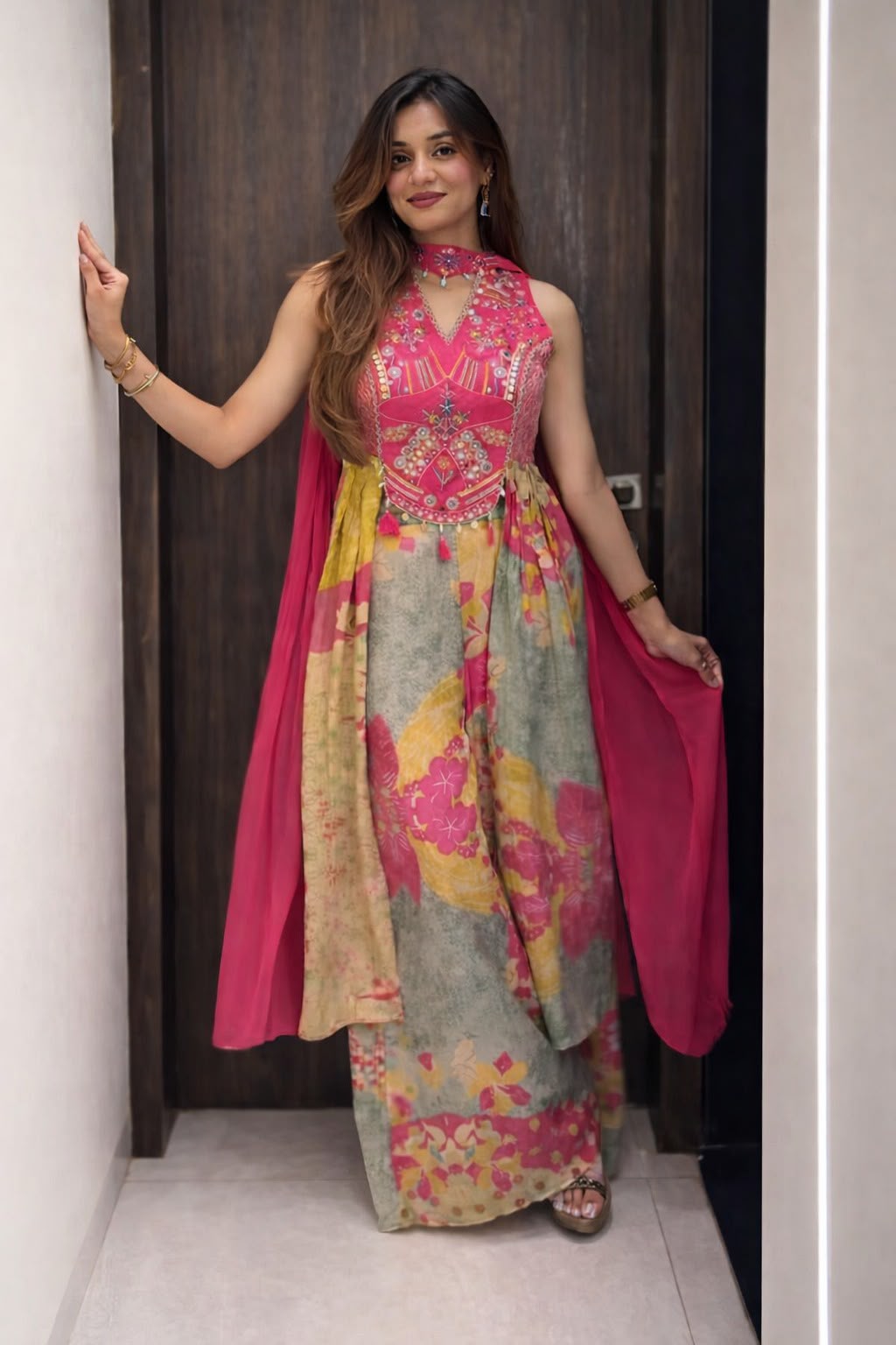 Premium Pure Chinon Handwork Kurti Suit Set with Chiffon Dupatta