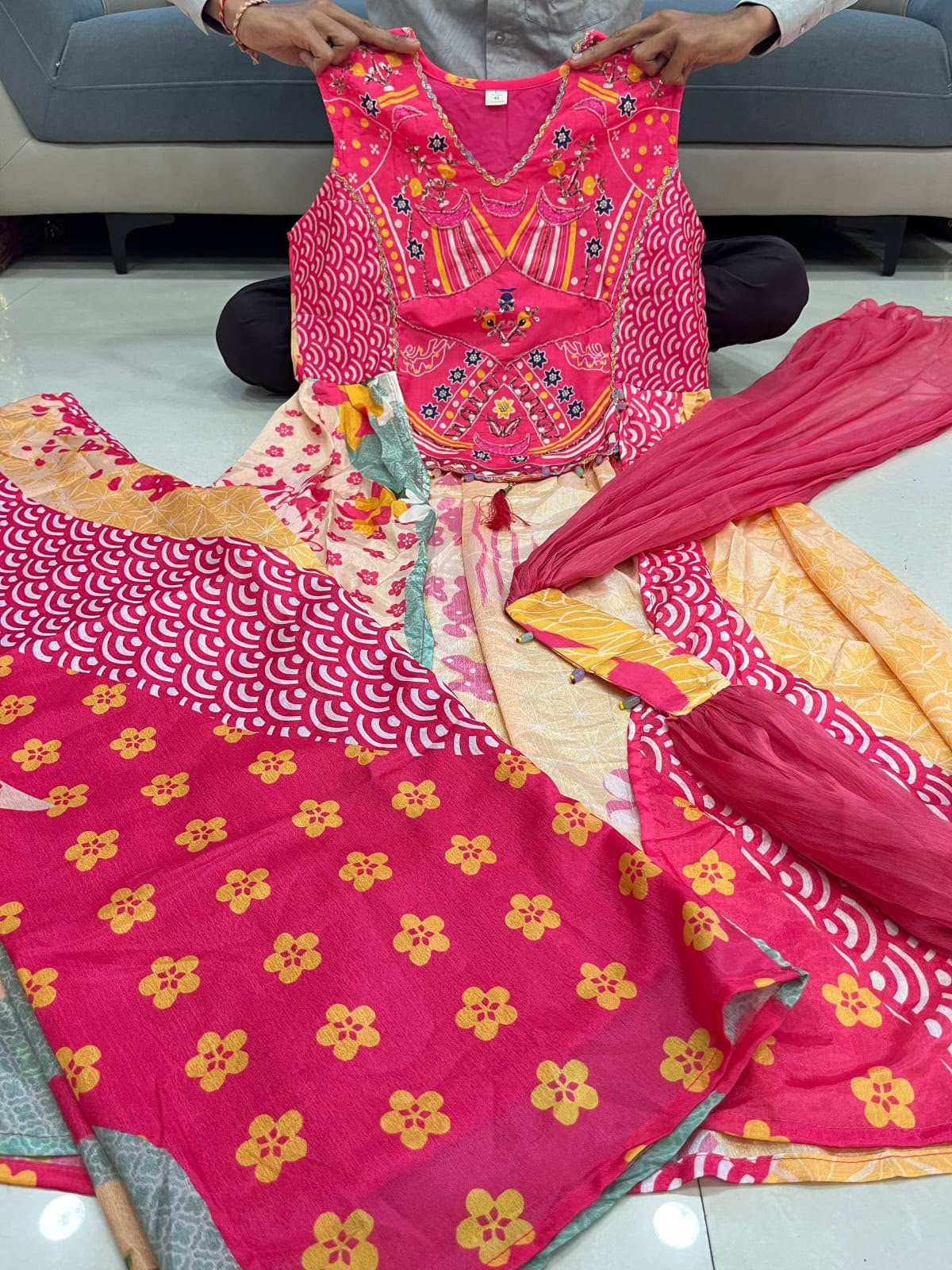 Premium Pure Chinon Handwork Kurti Suit Set with Chiffon Dupatta