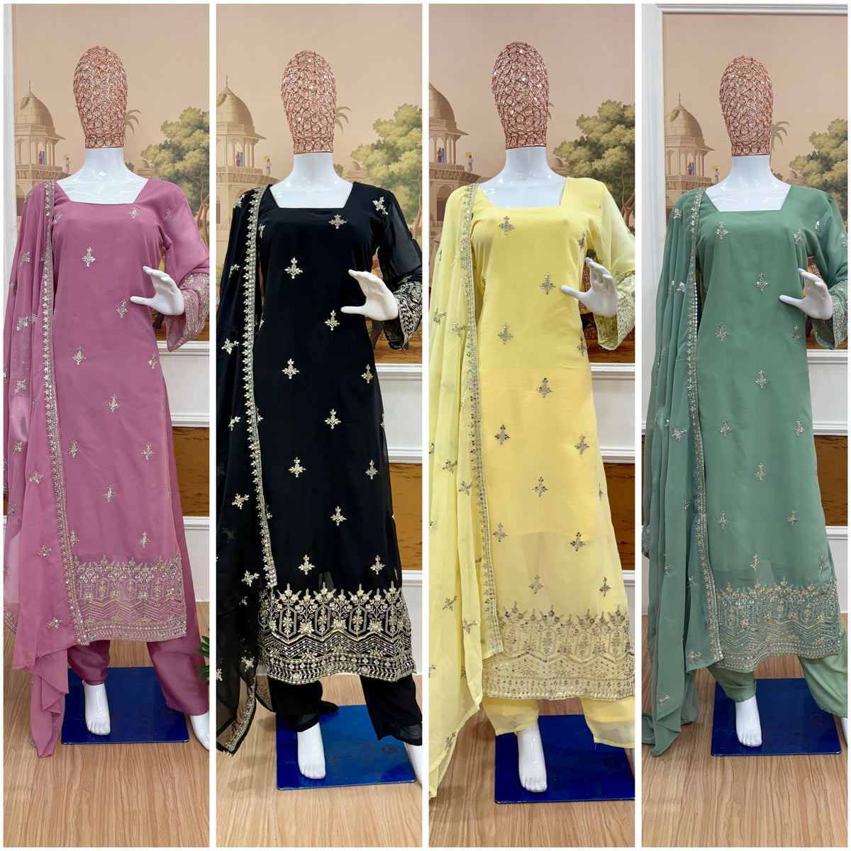 Designer Faux Georgette Embroidered Kurti Set with Pant & Dupatta