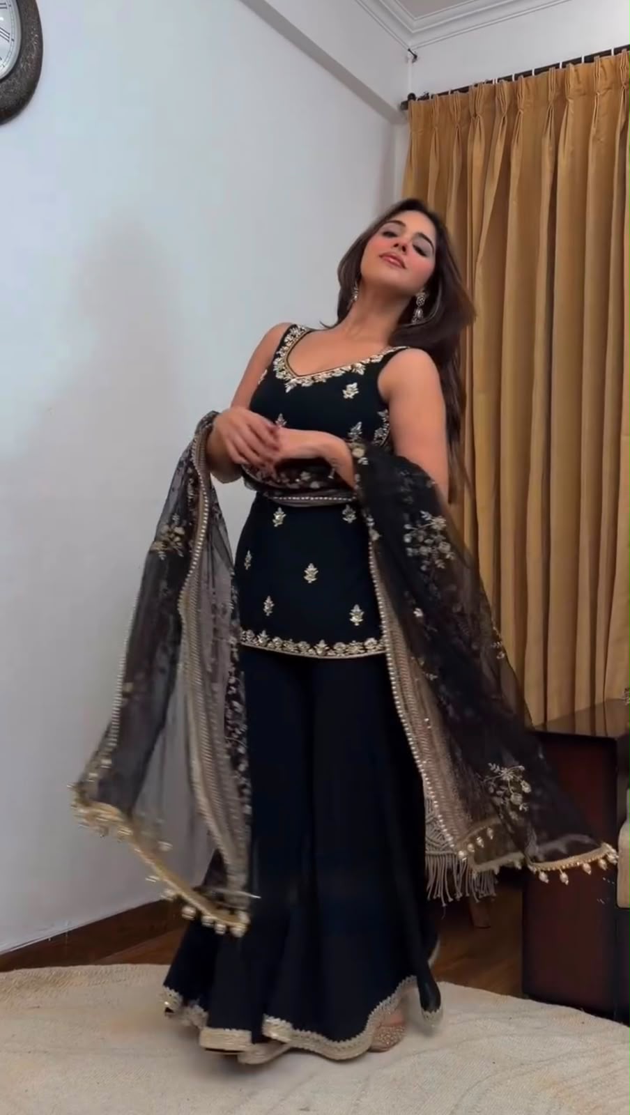 Designer Faux Georgette Thread & Sequence Embroidered Top and Palazzo Set with Net Dupatta