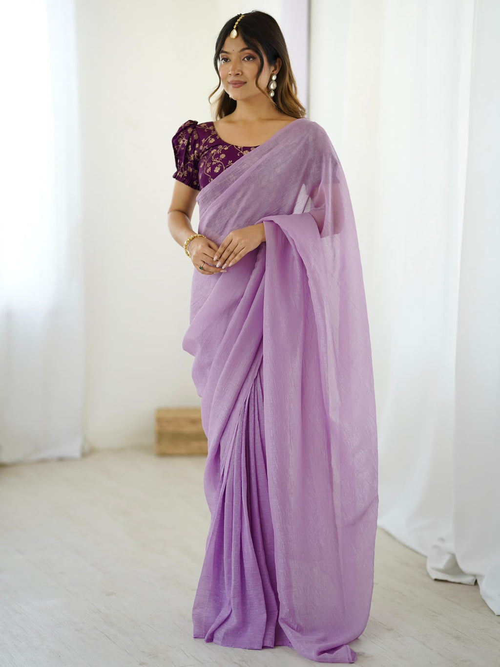 Elegant Sparkle Silk Pre-Stitched Saree with Adjustable Hooks & Blouse
