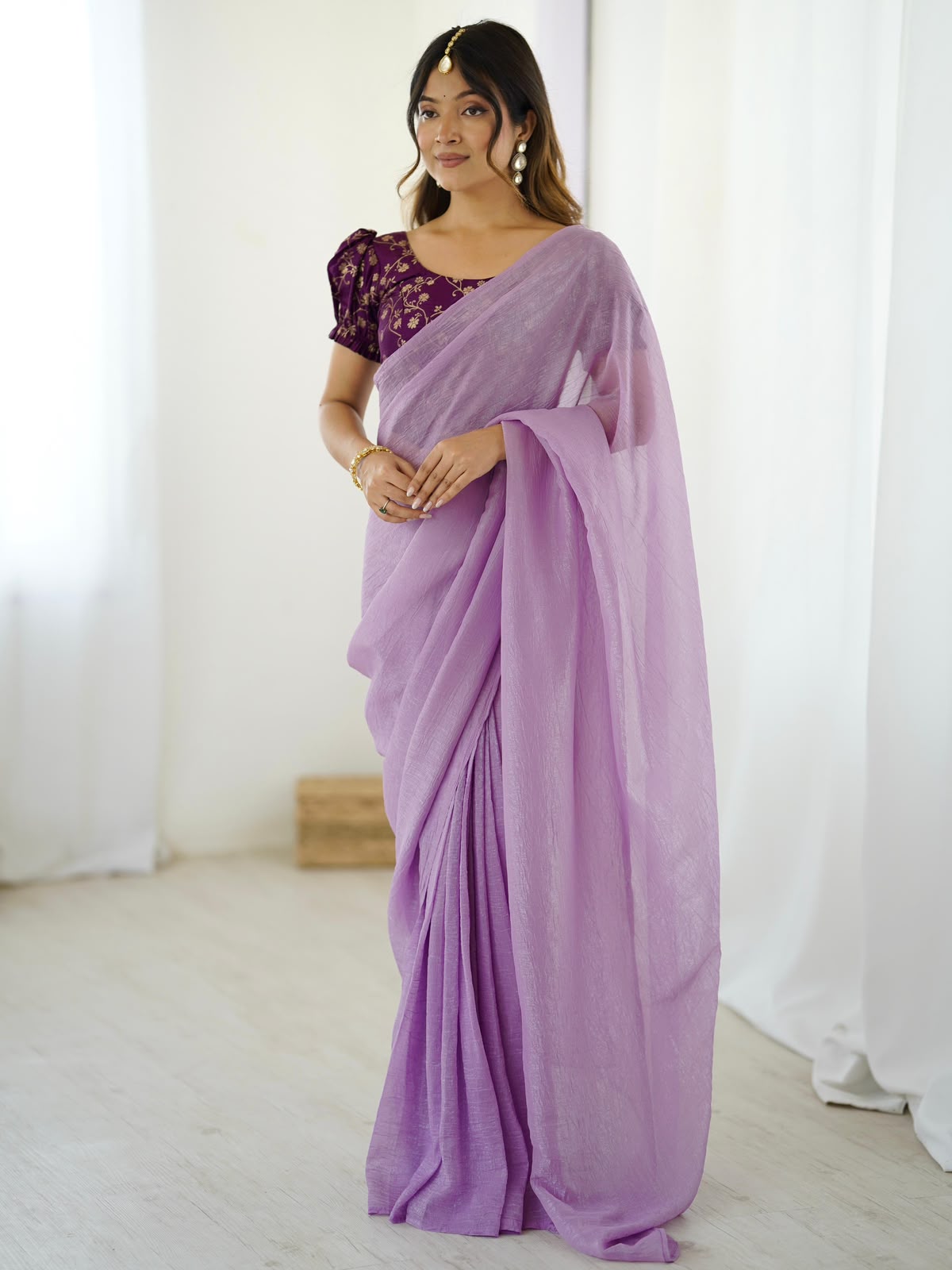 Elegant Sparkle Silk Pre-Stitched Saree with Adjustable Hooks & Blouse