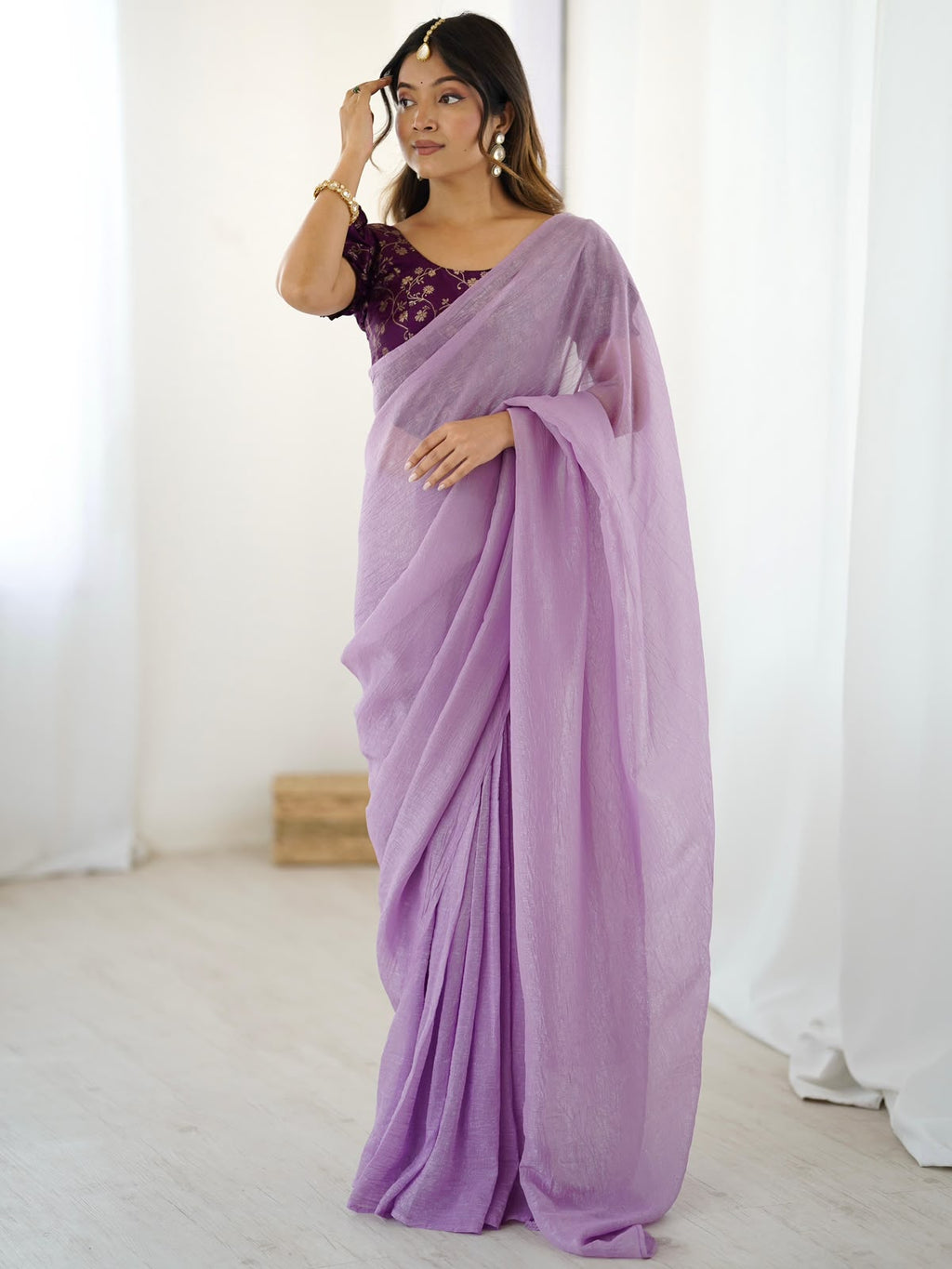 Elegant Sparkle Silk Pre-Stitched Saree with Adjustable Hooks & Blouse