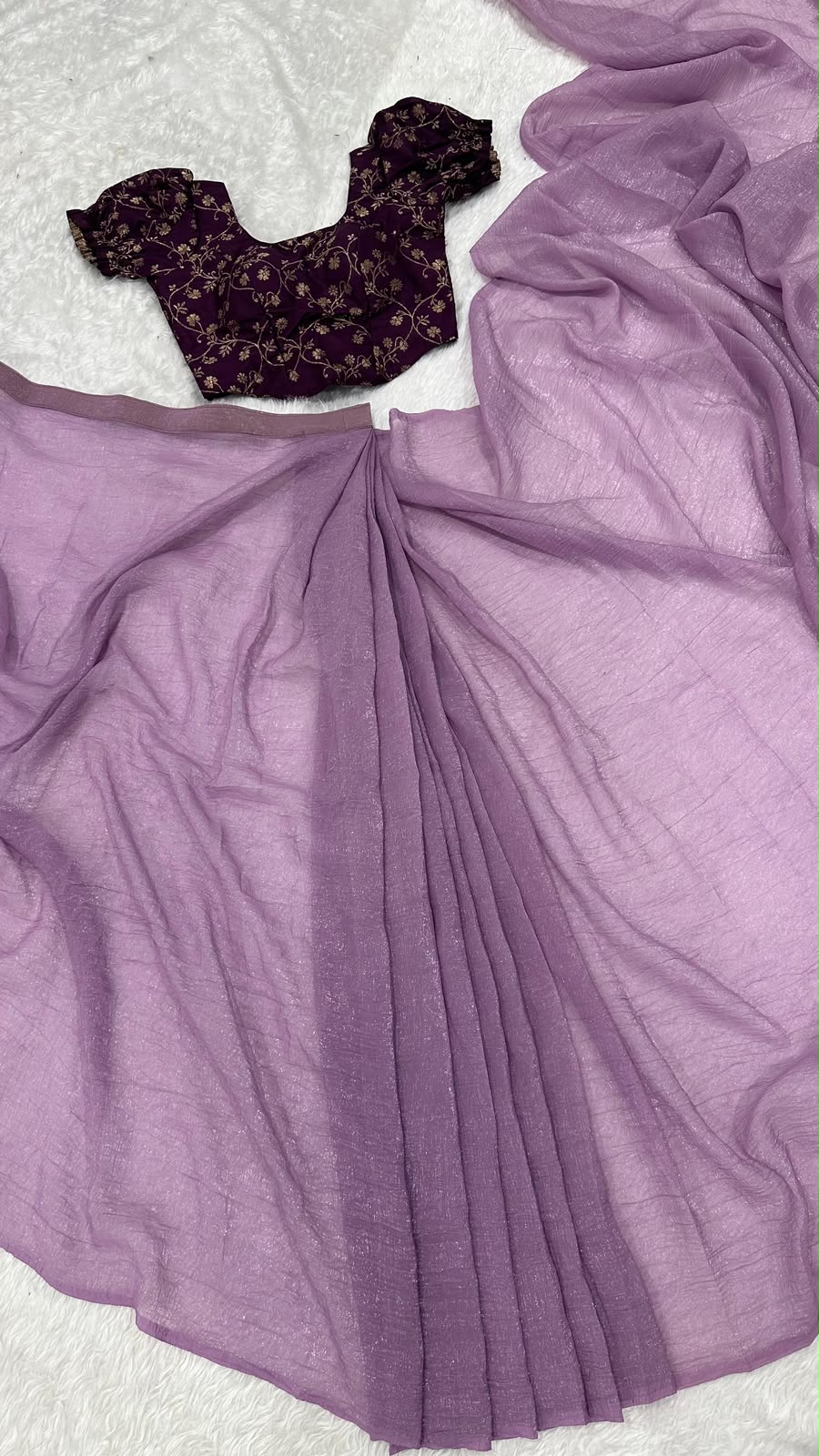 Elegant Sparkle Silk Pre-Stitched Saree with Adjustable Hooks & Blouse