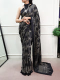 Satin Silk Mirror Work Saree with Unstitched Blouse Piece