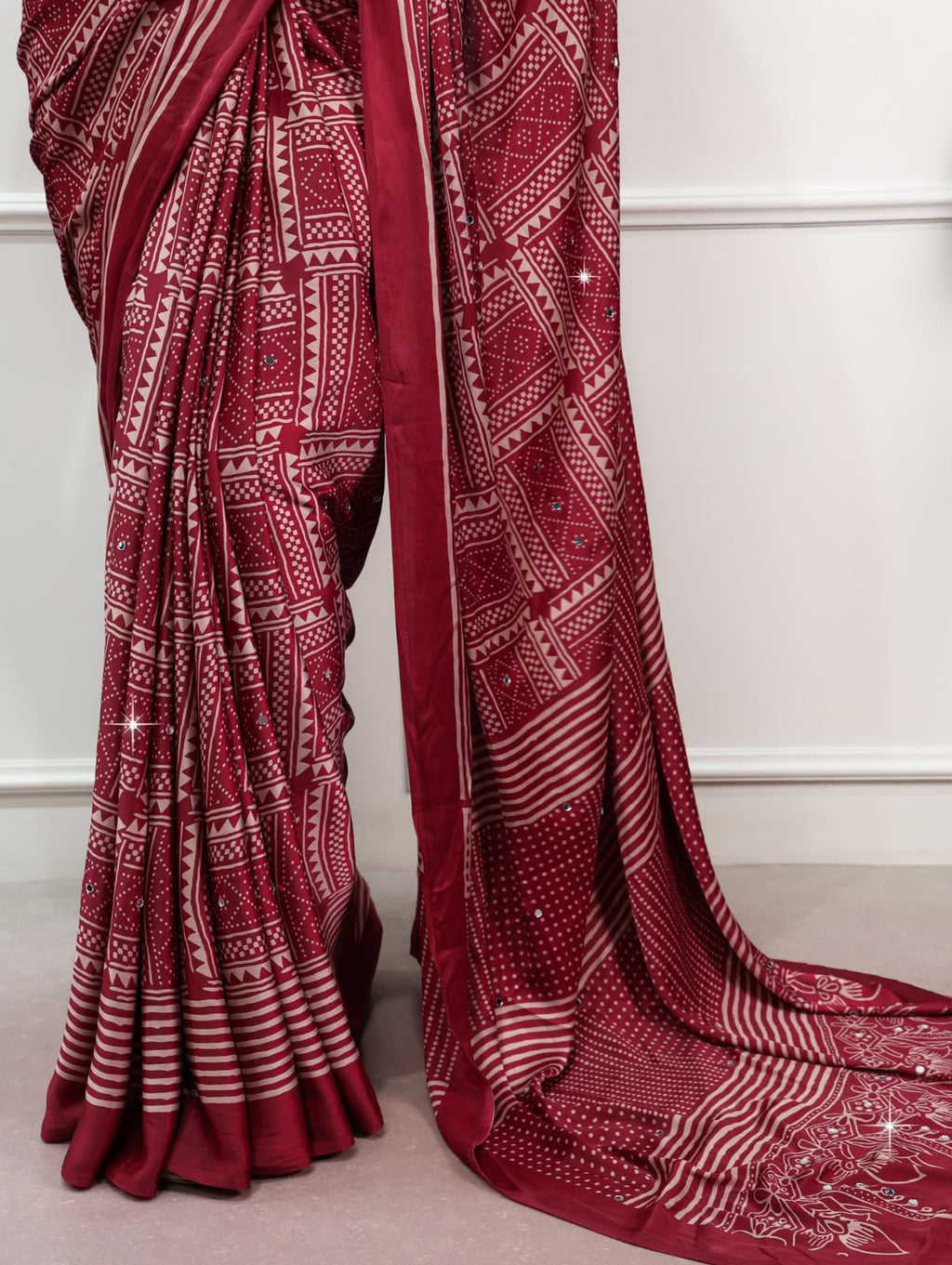 Satin Silk Mirror Work Saree with Unstitched Blouse Piece