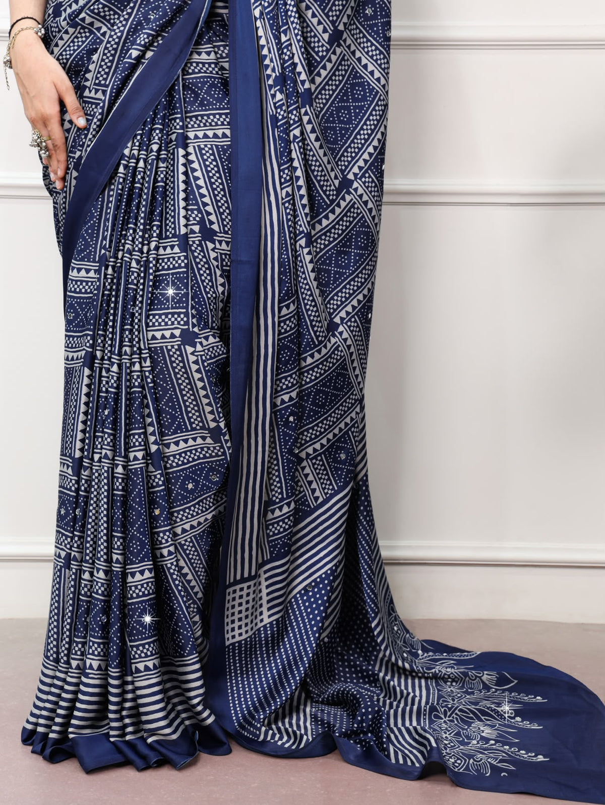 Satin Silk Mirror Work Saree with Unstitched Blouse Piece
