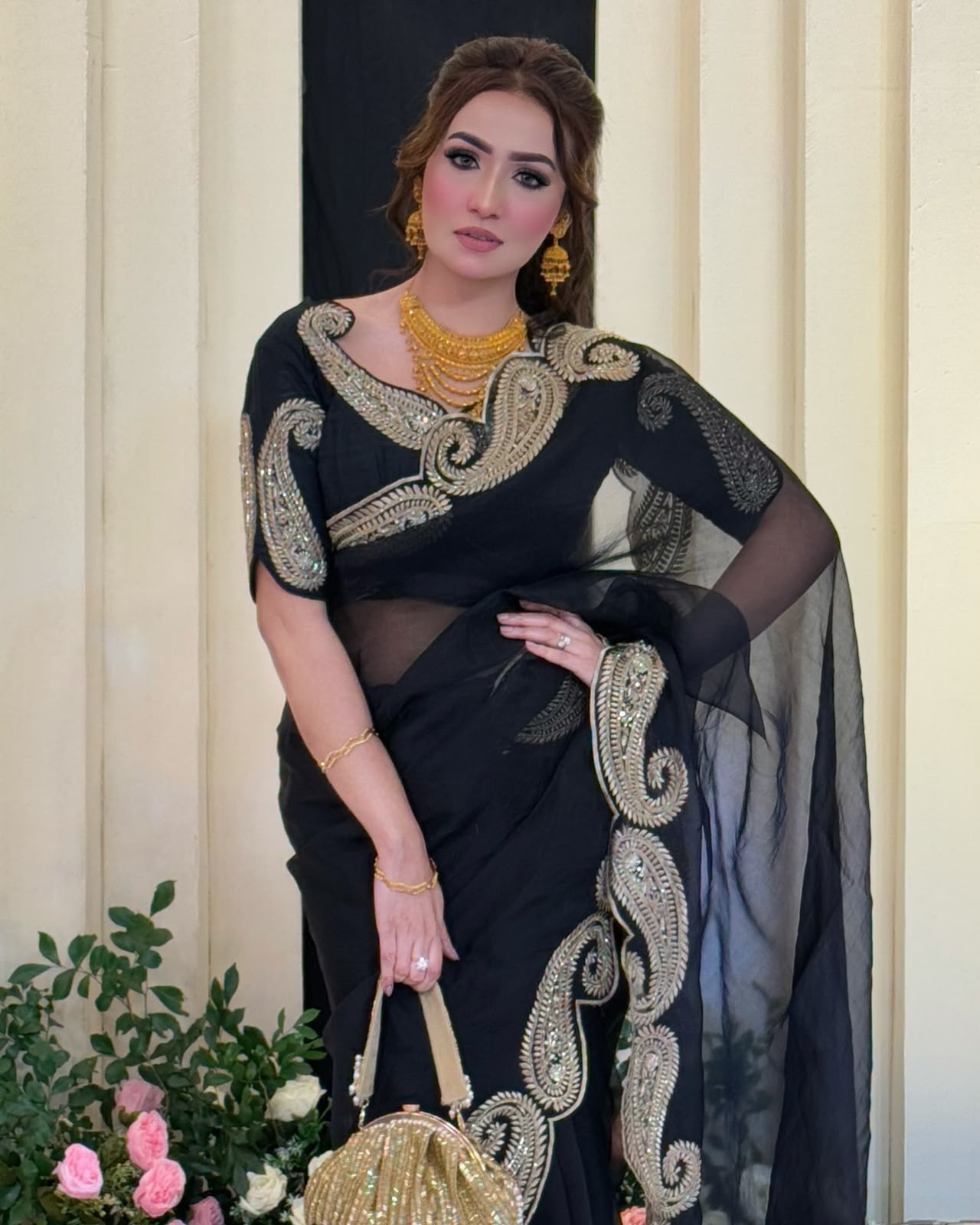 Designer Tibby Silk Saree with Thread & Sequence Embroidery and Mono Banglori Blouse