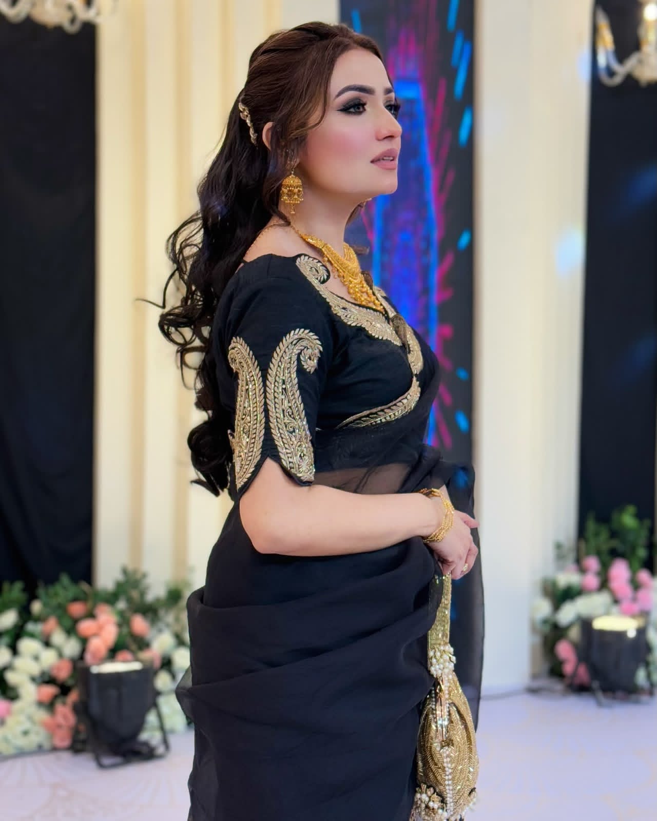 Designer Tibby Silk Saree with Thread & Sequence Embroidery and Mono Banglori Blouse