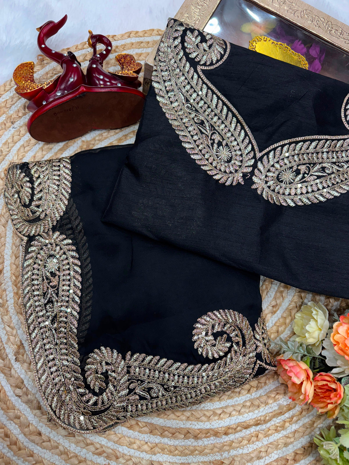 Designer Tibby Silk Saree with Thread & Sequence Embroidery and Mono Banglori Blouse