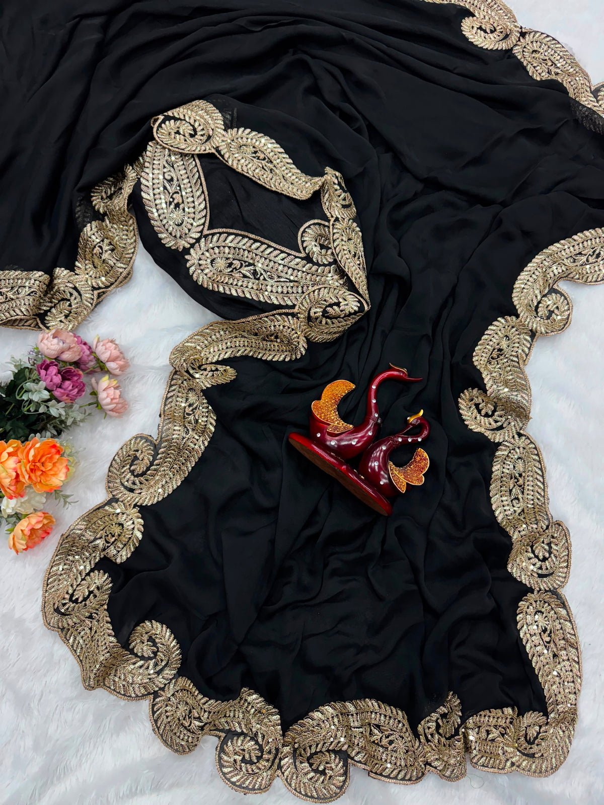 Designer Tibby Silk Saree with Thread & Sequence Embroidery and Mono Banglori Blouse