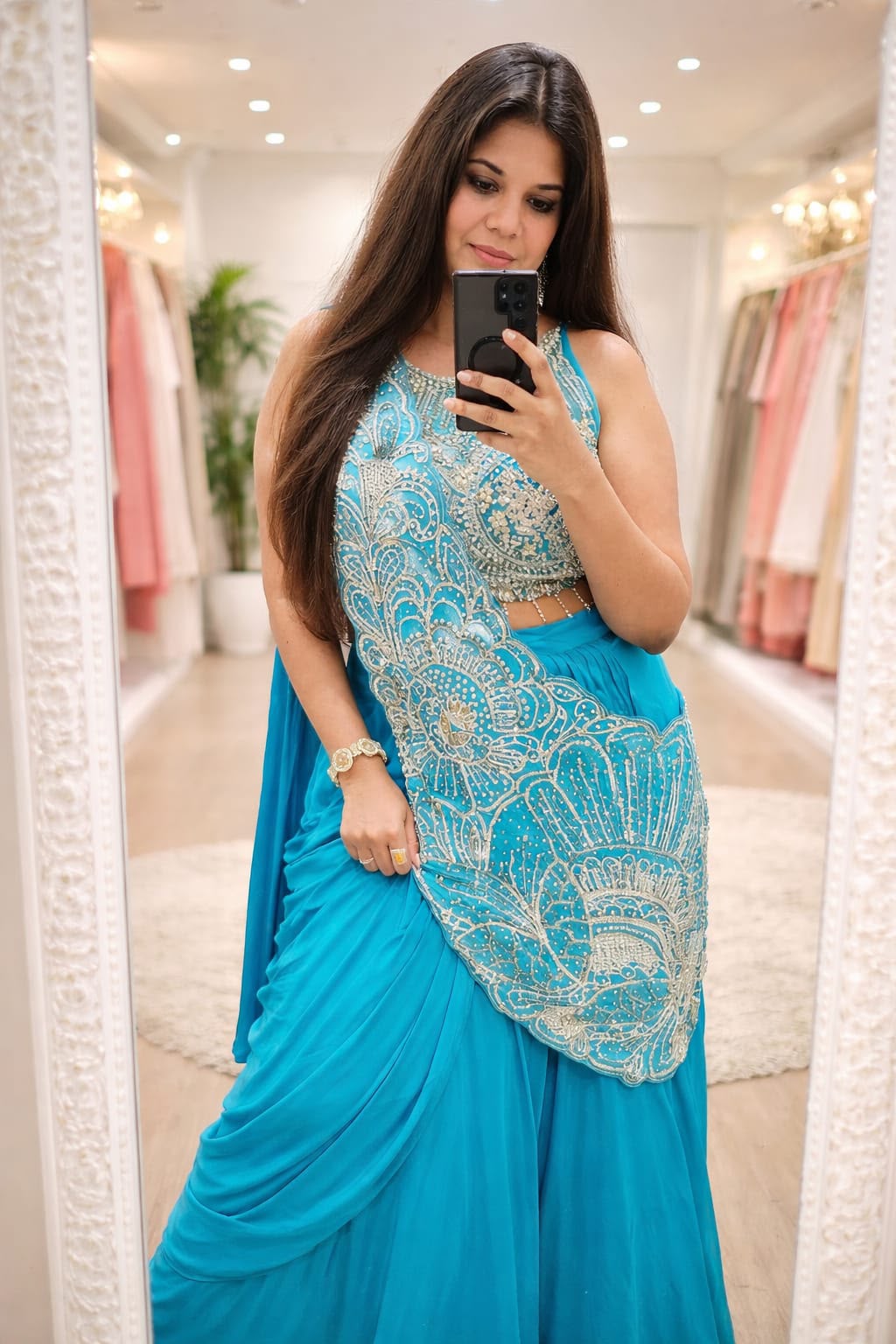 Princess Charm Pre-Stitched Silk Lehenga Saree with Embroidered Pallu