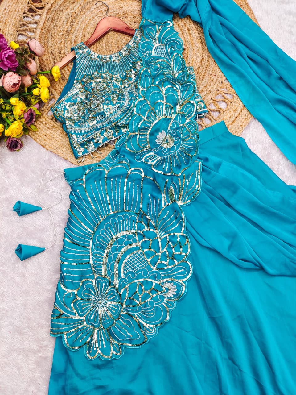 Princess Charm Pre-Stitched Silk Lehenga Saree with Embroidered Pallu