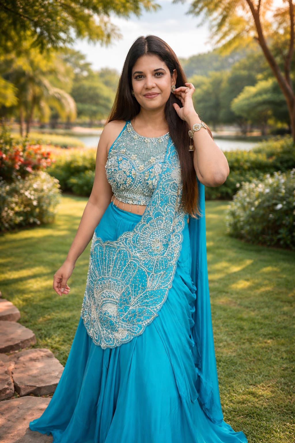 Princess Charm Pre-Stitched Silk Lehenga Saree with Embroidered Pallu