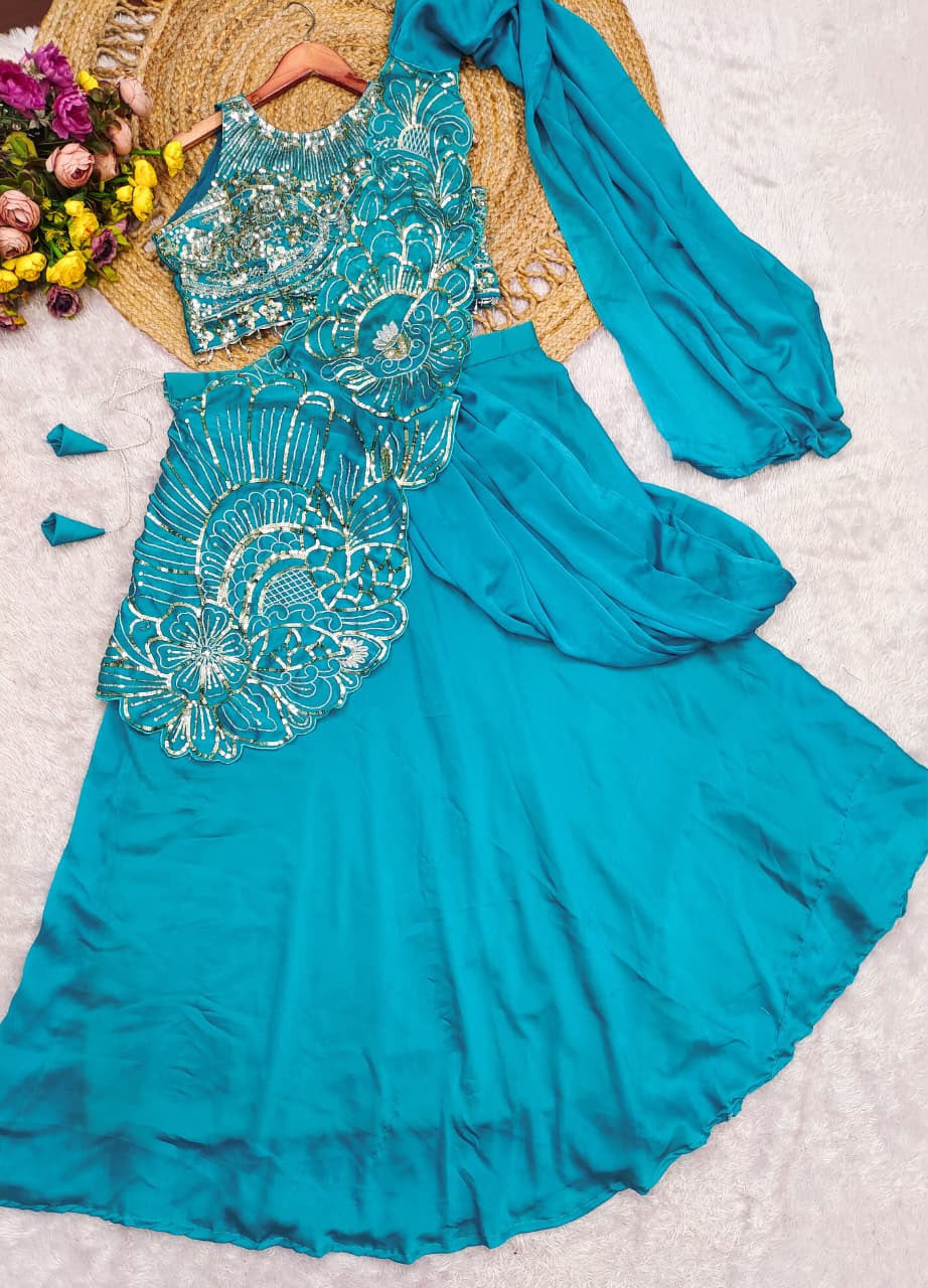 Princess Charm Pre-Stitched Silk Lehenga Saree with Embroidered Pallu