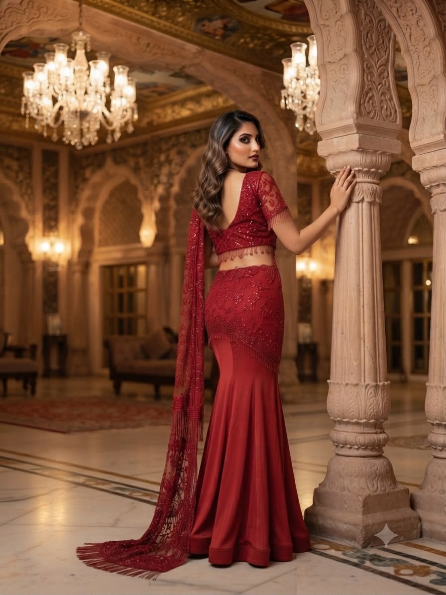 Ready-to-Wear Crape Silk & Butterfly Net Sequins Embroidered Saree