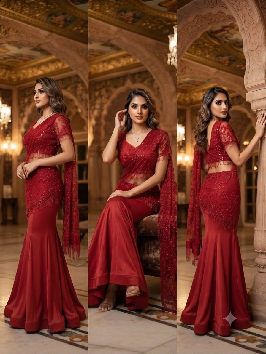 Ready-to-Wear Crape Silk & Butterfly Net Sequins Embroidered Saree