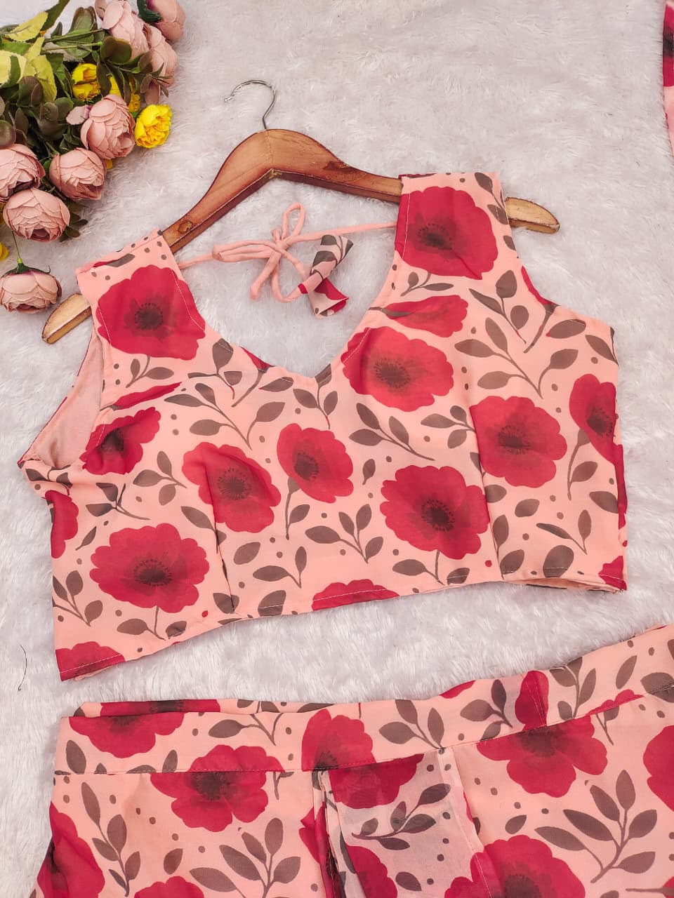 Floral Digital Print Soft Georgette Ruffle Lehenga Saree