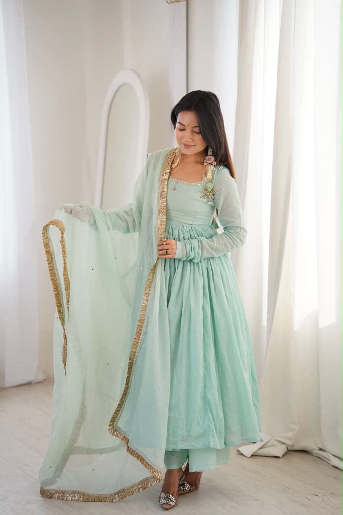 Elegant Designer Lace Anarkali Suit Set with Kota Silk Dupatta