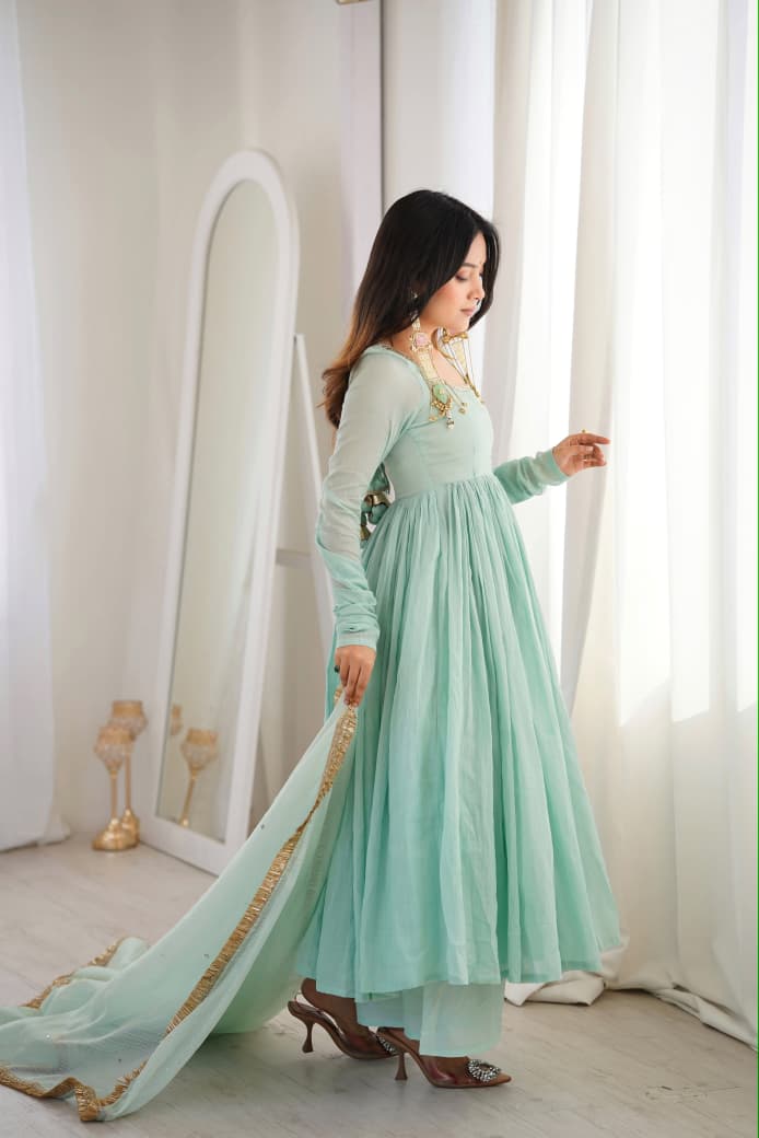 Elegant Designer Lace Anarkali Suit Set with Kota Silk Dupatta