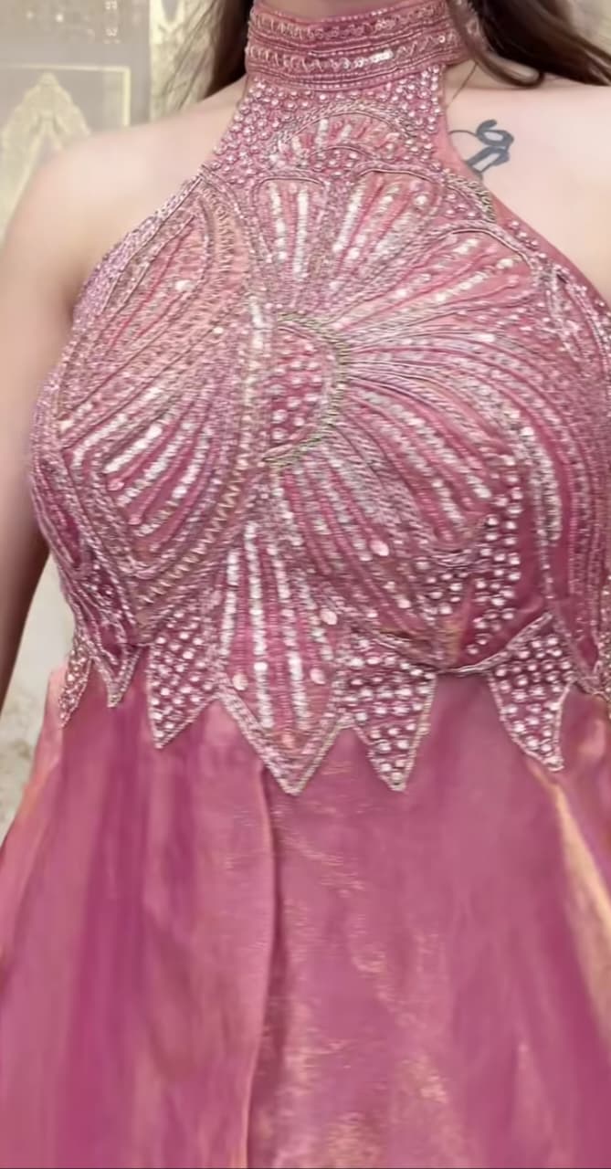 Classy Bead & Moti Handwork Silk Sharara Set