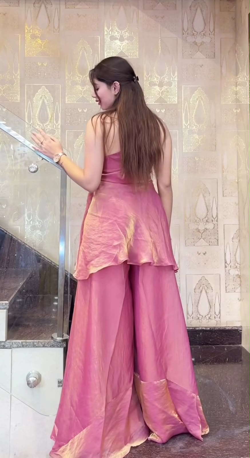 Classy Bead & Moti Handwork Silk Sharara Set