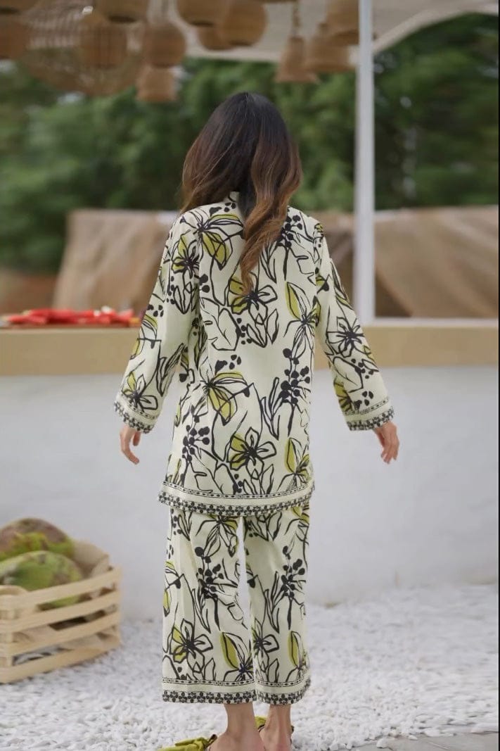 Printed Pure Malai Satin Silk Co-Ord Set – Top & Pant
