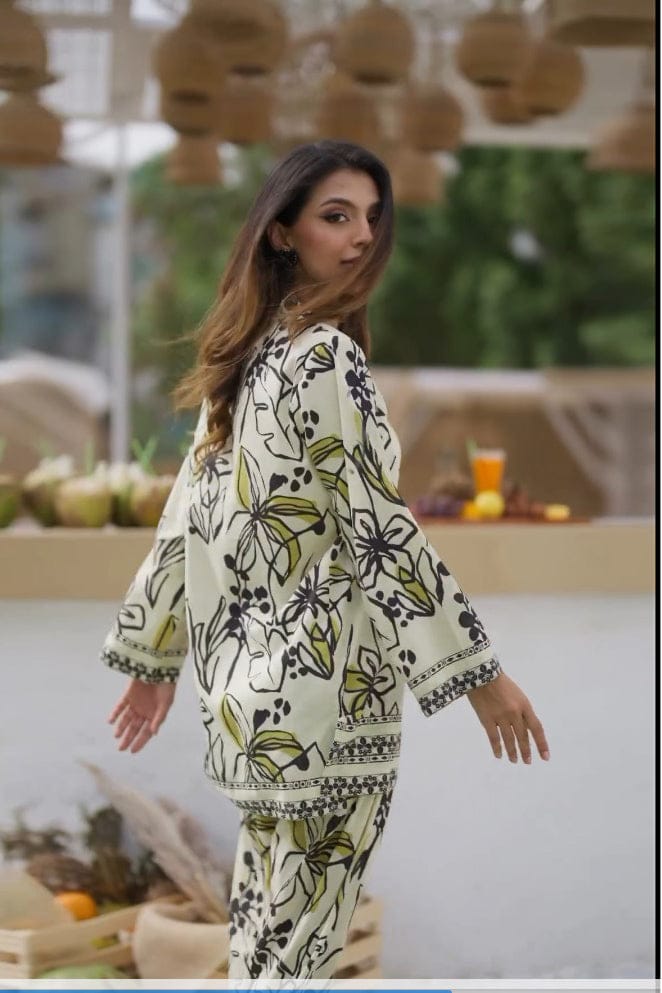 Printed Pure Malai Satin Silk Co-Ord Set – Top & Pant