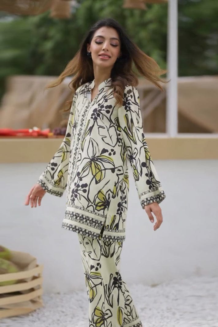 Printed Pure Malai Satin Silk Co-Ord Set – Top & Pant