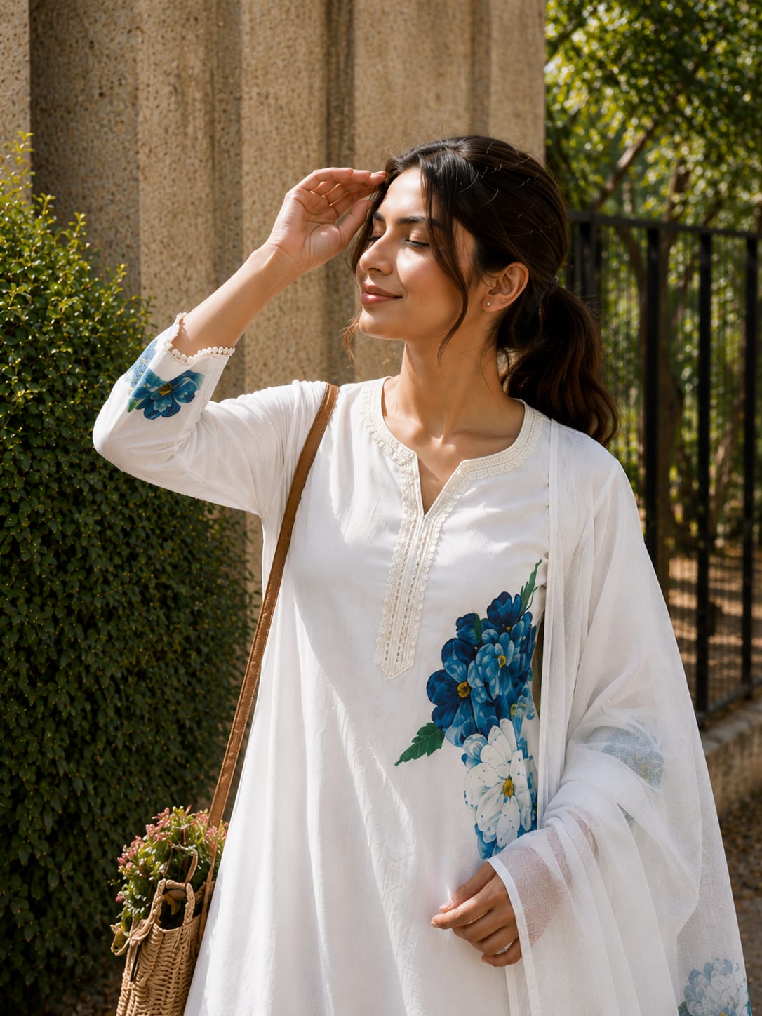Off-White Multi-Print Linen Cotton Kurta Set with Dupatta – 3 Piece Festival Collection