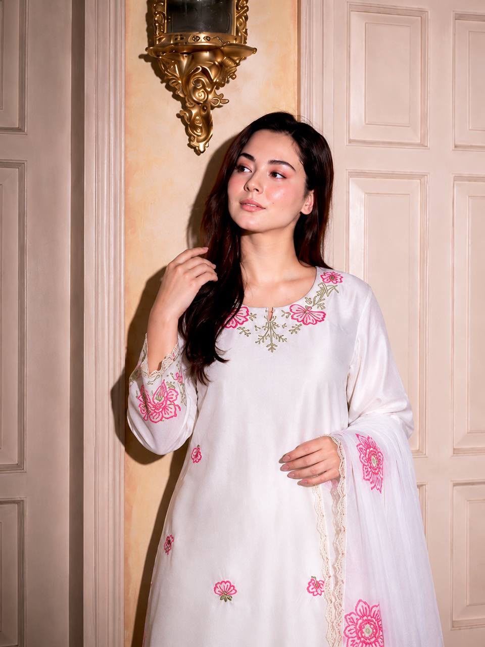 Product Title Pure Devsena Silk Heavy Embroidered Top with Farshi Shalwar & Tabby Organza Dupatta Set