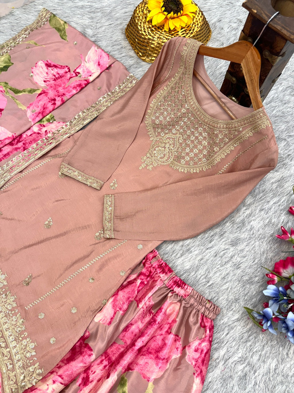 Exclusively Readymade Party Wear Chinon Silk Suit Set