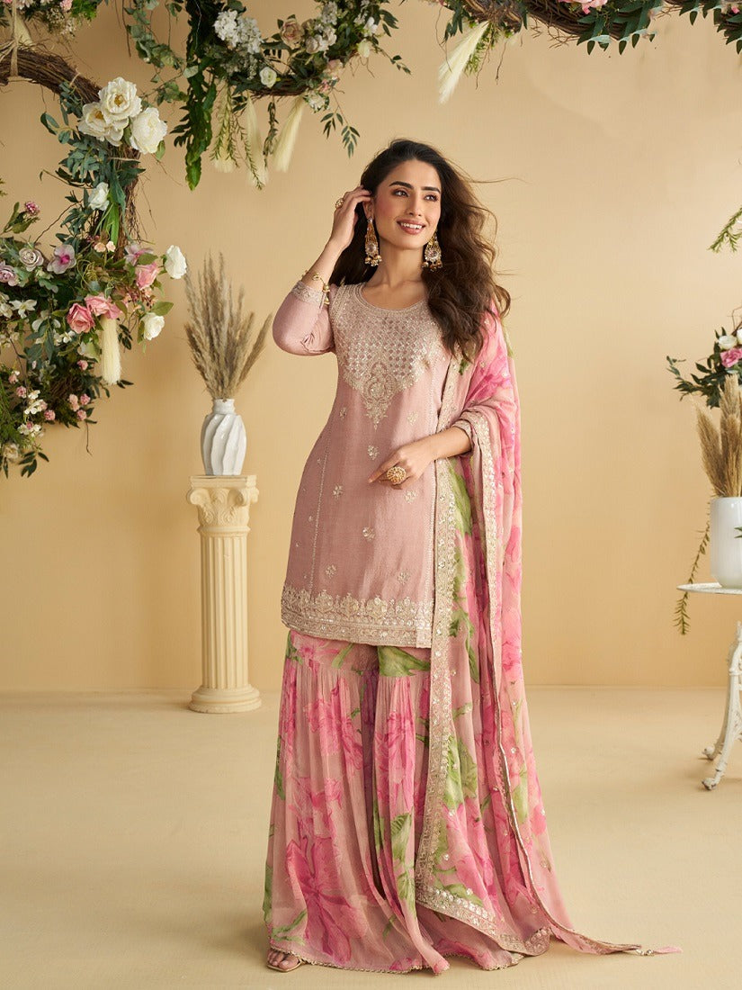 Exclusively Readymade Party Wear Chinon Silk Suit Set