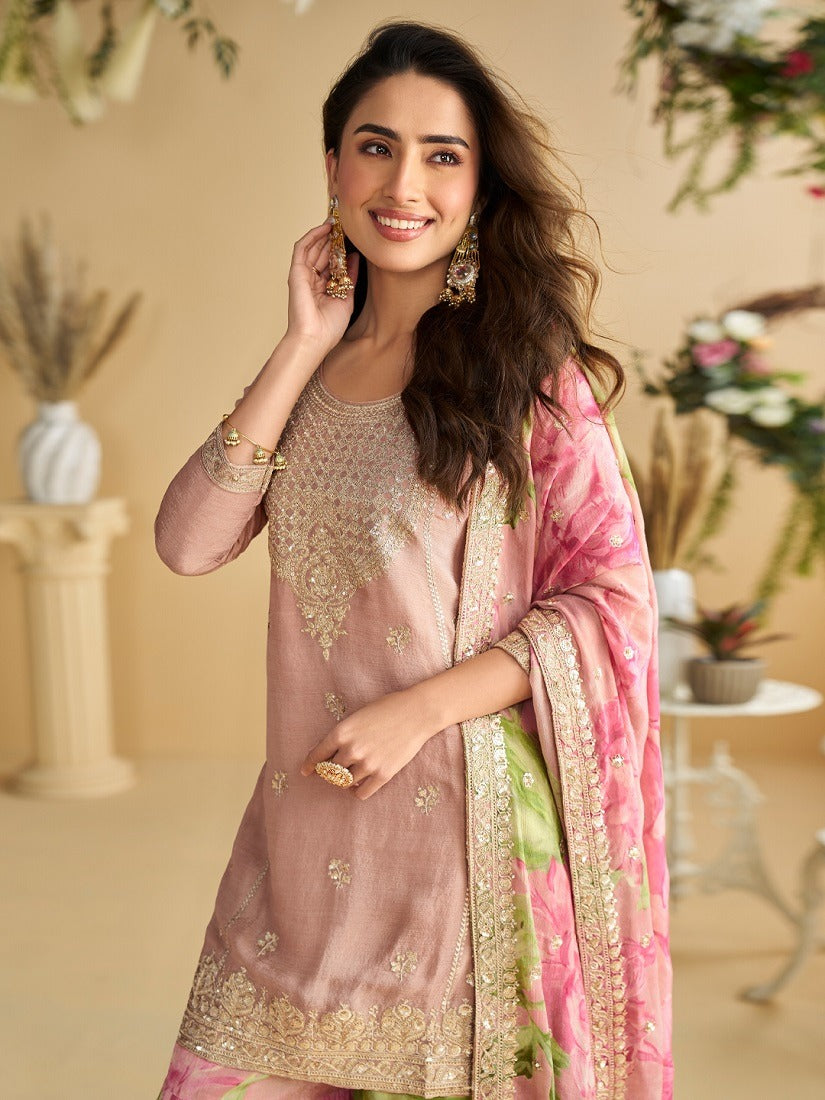 Exclusively Readymade Party Wear Chinon Silk Suit Set