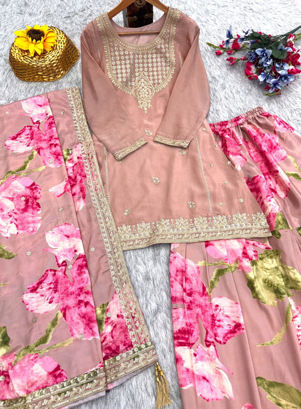Exclusively Readymade Party Wear Chinon Silk Suit Set