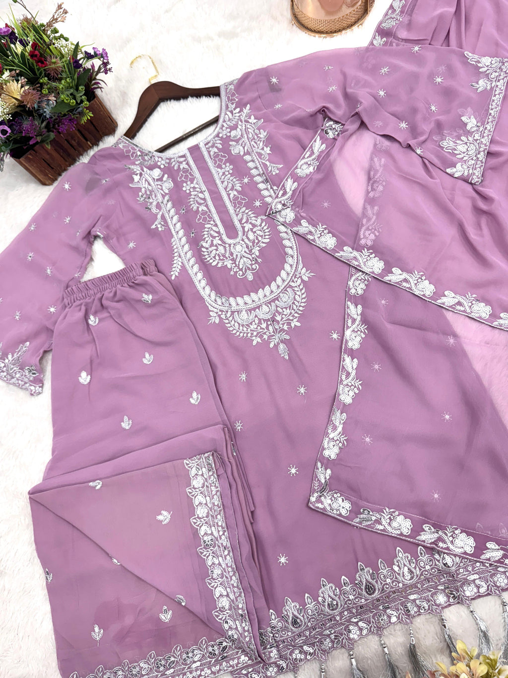 Heavy Soft Assam Silk Pakistani Style Kurti, Pant & Dupatta Set
