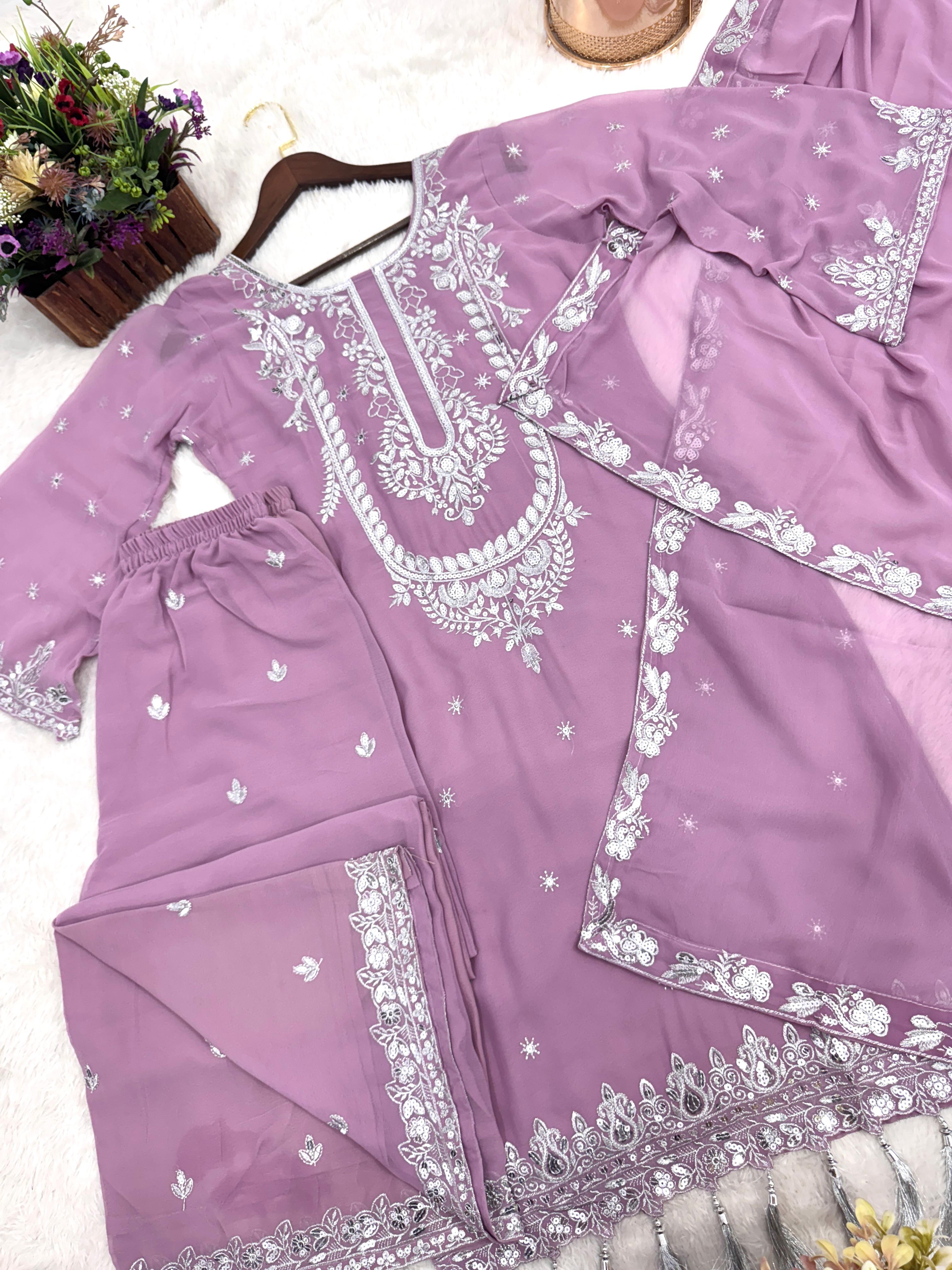 Heavy Soft Assam Silk Pakistani Style Kurti, Pant & Dupatta Set