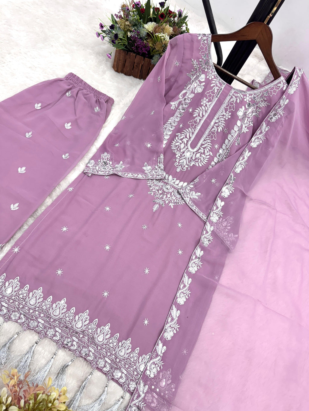 Heavy Soft Assam Silk Pakistani Style Kurti, Pant & Dupatta Set