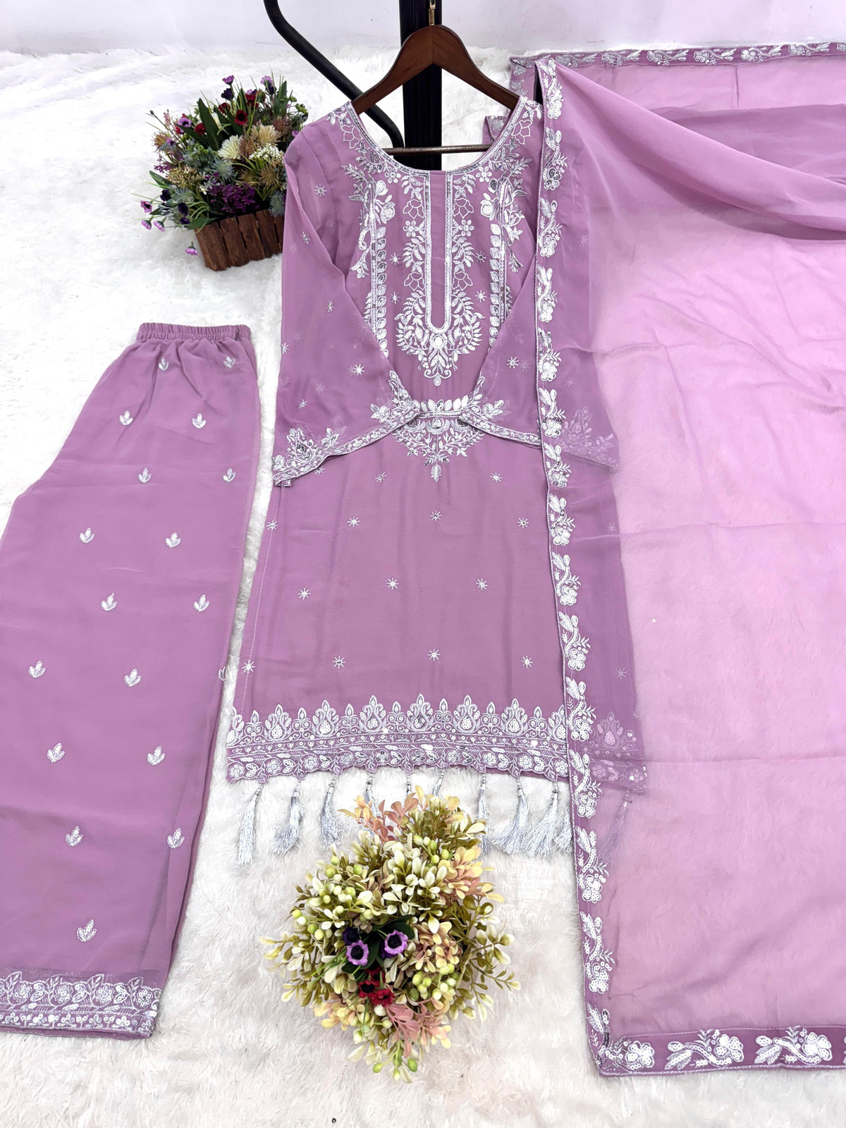 Heavy Soft Assam Silk Pakistani Style Kurti, Pant & Dupatta Set