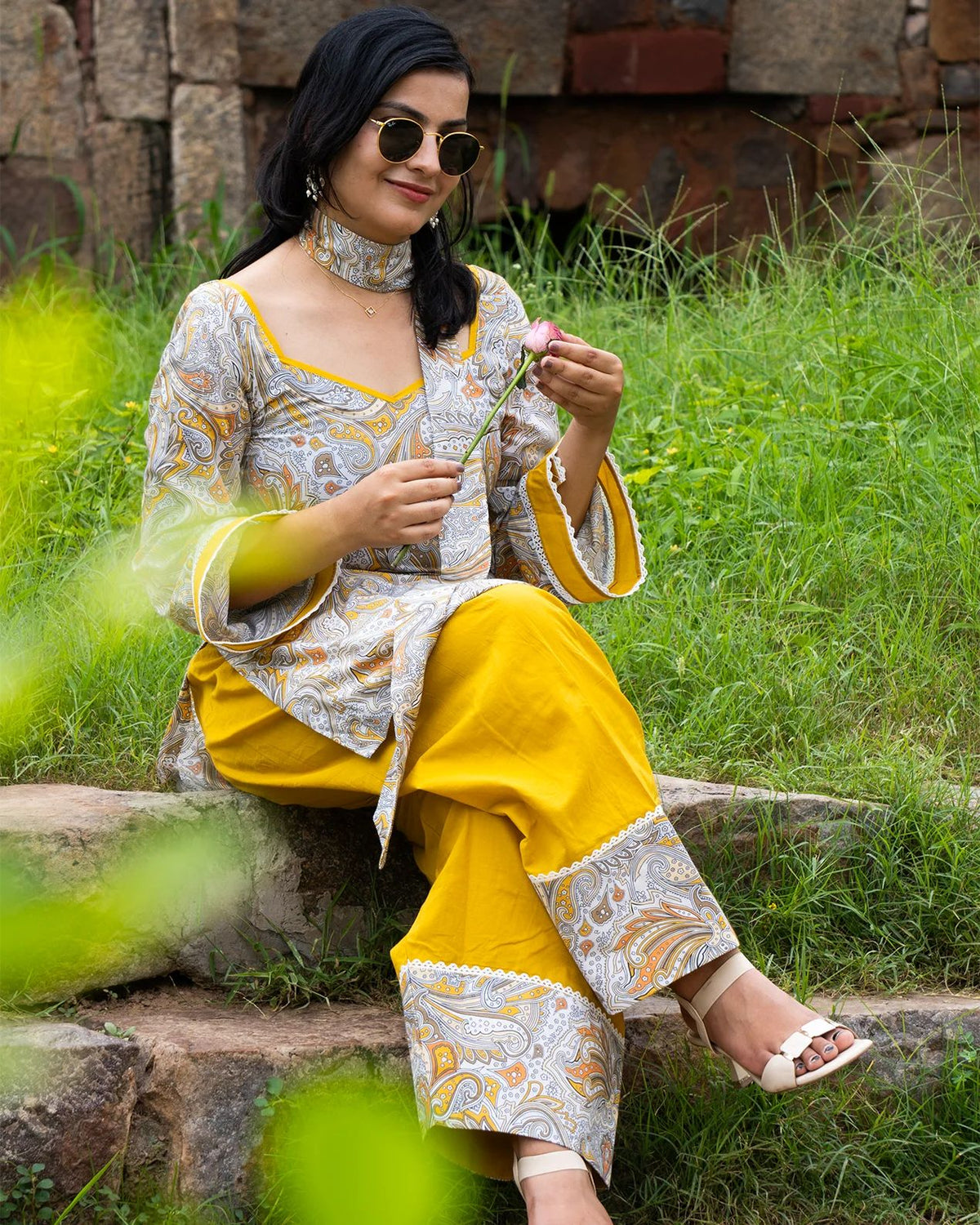 Designer Party Wear Digital Print Top, Farshi Salwar & Dupatta Set