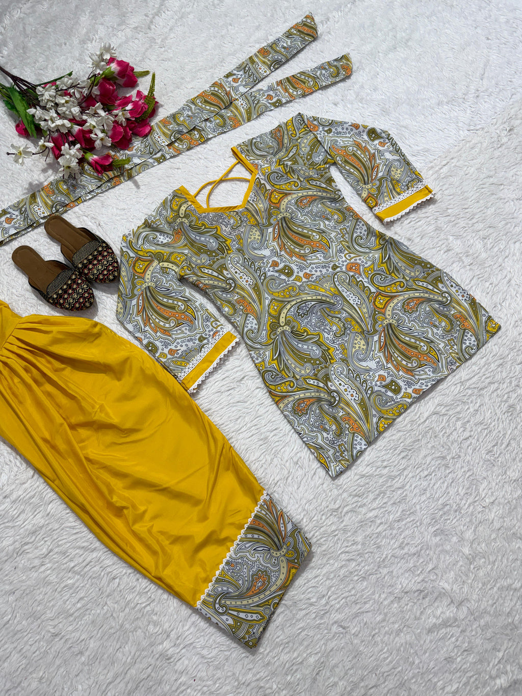 Designer Party Wear Digital Print Top, Farshi Salwar & Dupatta Set