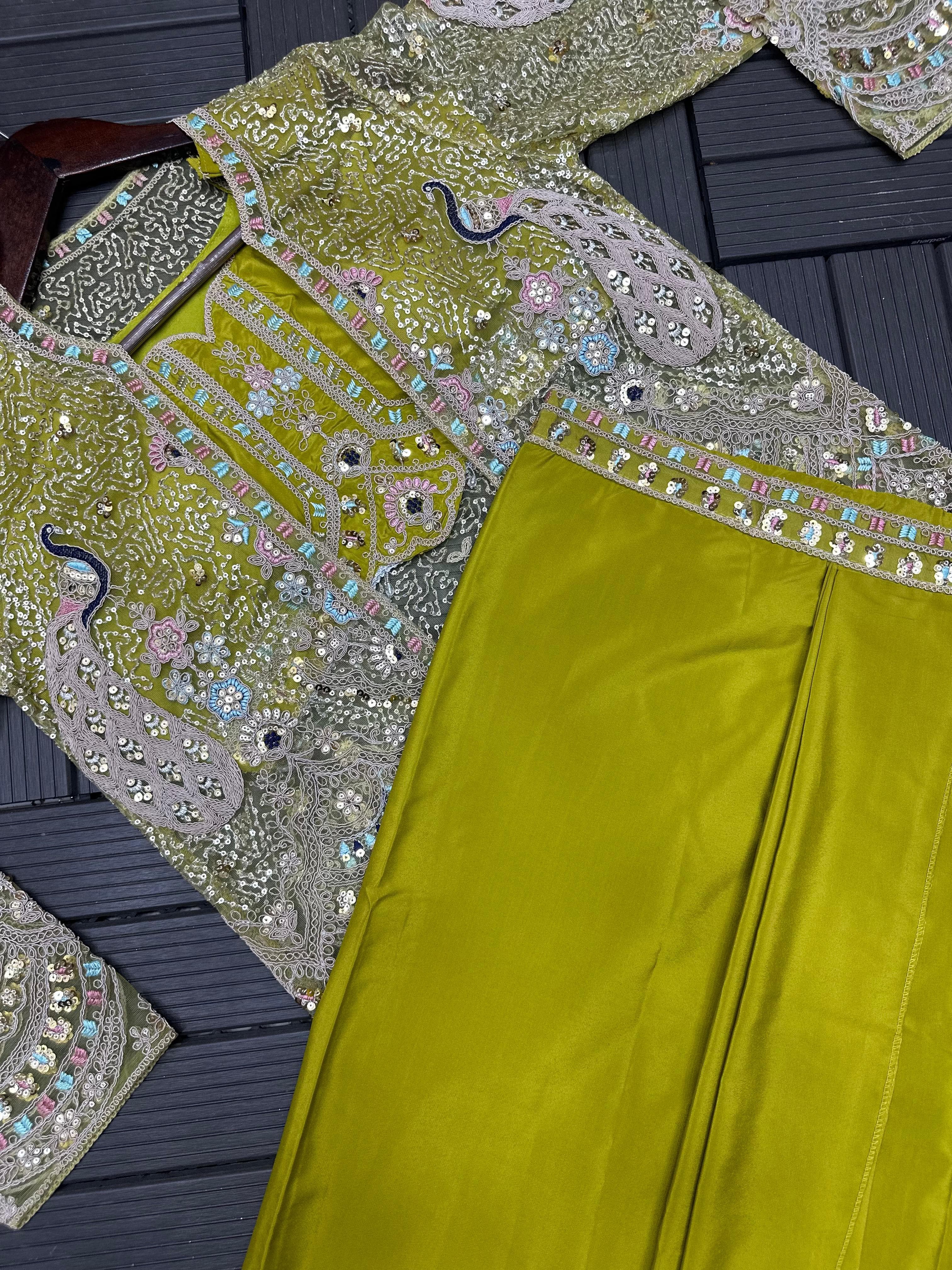 Premium Crepe Satin Lehenga & Embroidered Koti Set