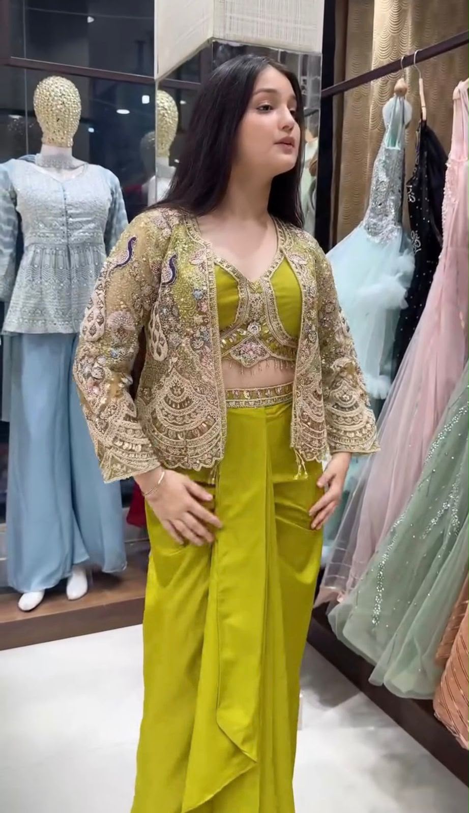 Premium Crepe Satin Lehenga & Embroidered Koti Set