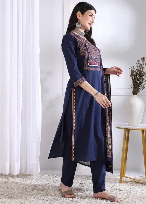 Three Colour Ajarak Kurti Set (with Dupatta)
