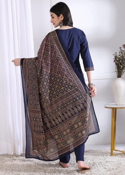 Three Colour Ajarak Kurti Set (with Dupatta)