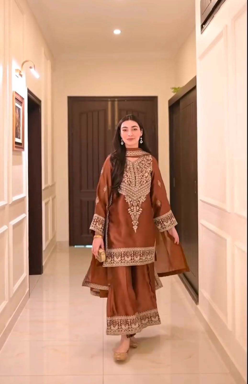 Premium Chinon Silk Embroidered Top, Palazzo & Dupatta Set